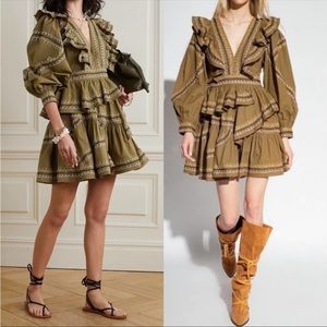 NWT ULLA JOHNSON Anais Ruffle V-Neck Mini Dress Size 6